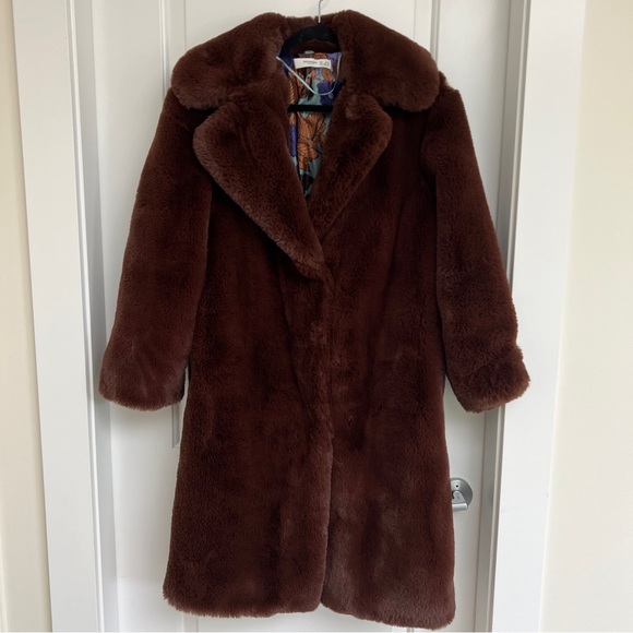 Mango Lapels Faux Fur Brown Tobacco Coat - Picture 1 of 16